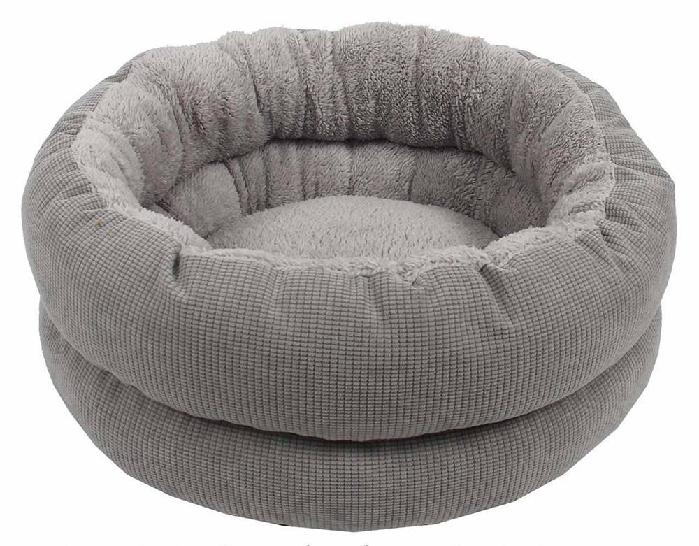 DOGGIE-Q Fleece/Corduroy Round Bed -Light Grey 51x20cm