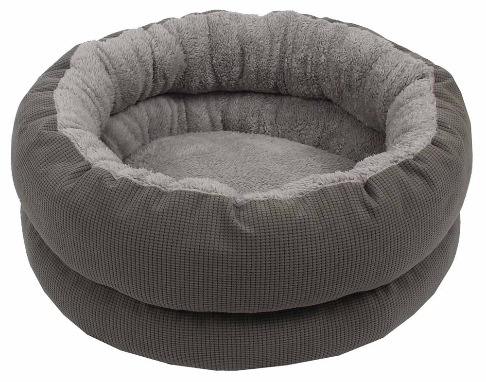 DOGGIE-Q Fleece/Corduroy Round Bed -Deep Grey 51x20cm
