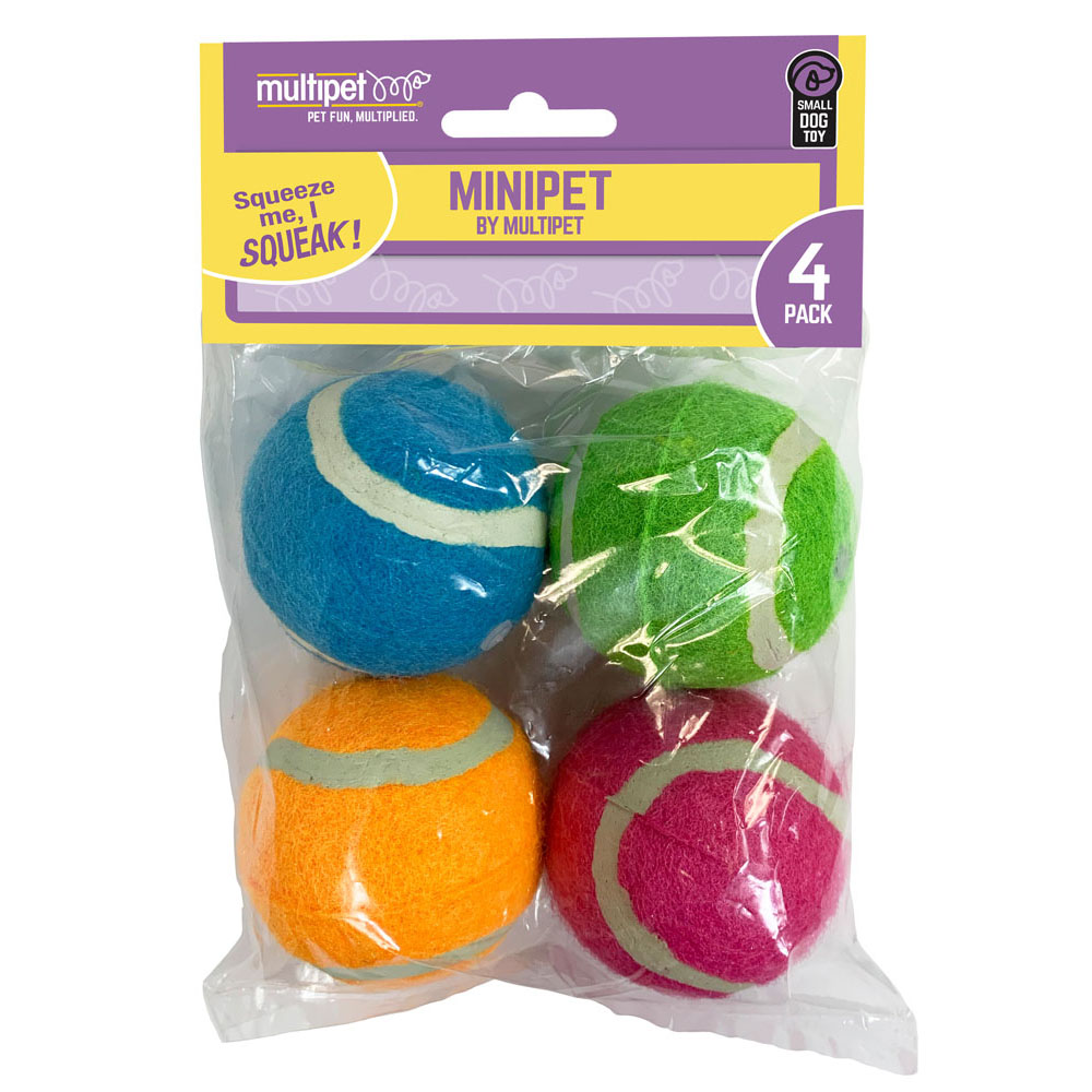 MULTIPET MINIPET SQUEAKY TENNIS BALL 4PK (3)
