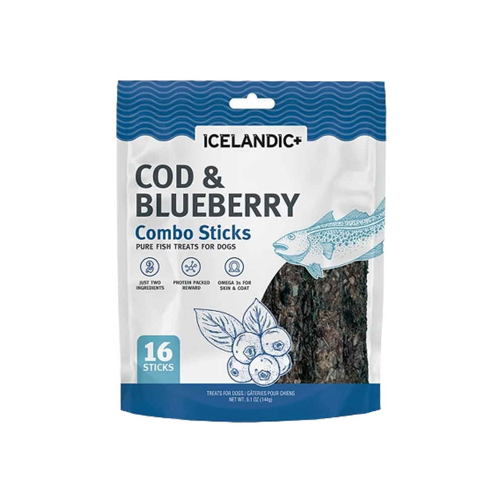 Icelandic+ Fish Treat Cod & Blueberry 16-ct Combo Sticks Value Pack 6oz