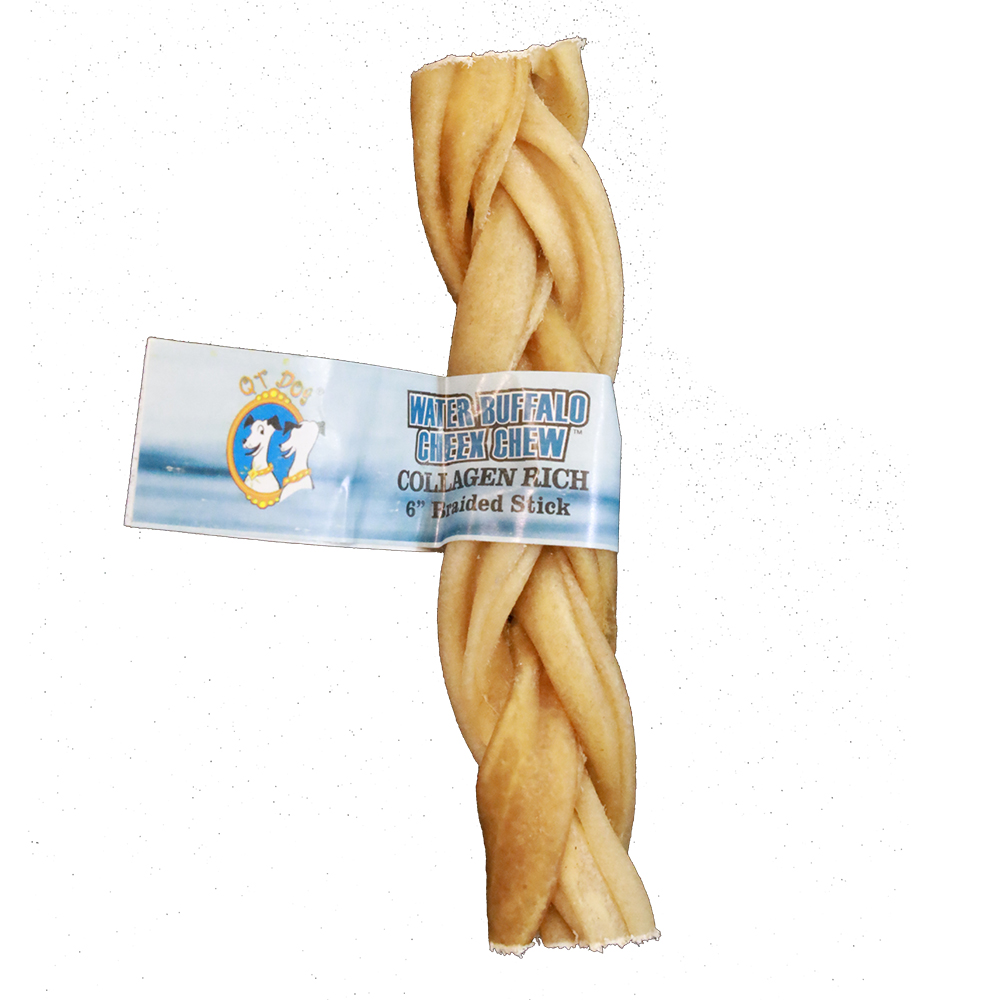QT DOG Water Buffalo Braided Cheek Stick - 6in
