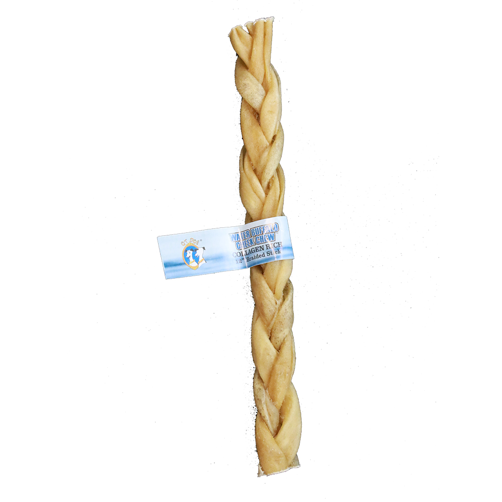 QT DOG Water Buffalo Braided Cheek Stick -12in